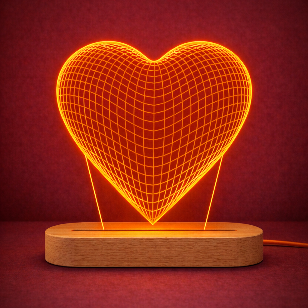 מנורת לילה בעיצוב לב קלאסי בחריטה אישית