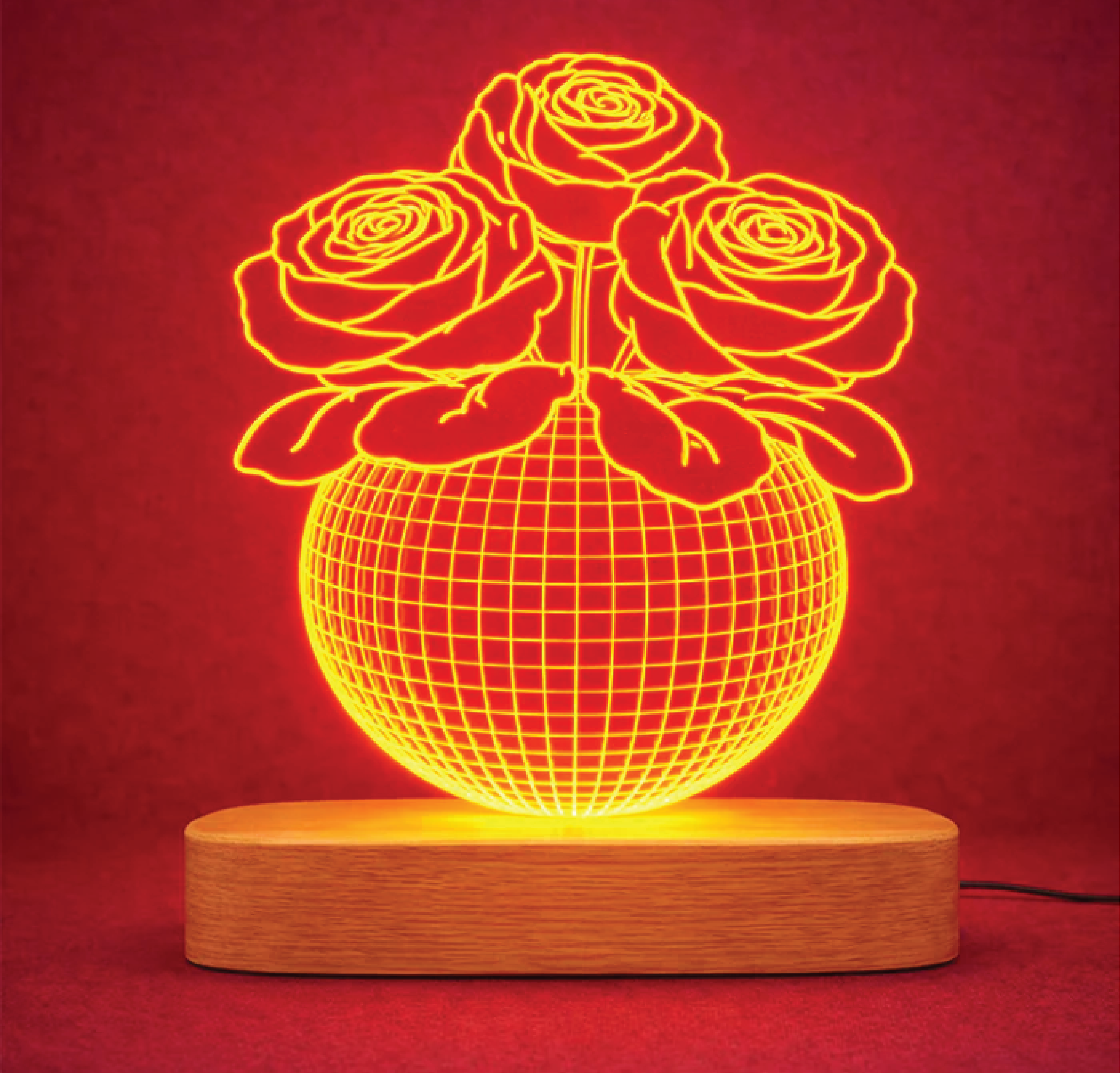 מנורת לילה בעיצוב זר אהבה לאישה בחריטה אישית