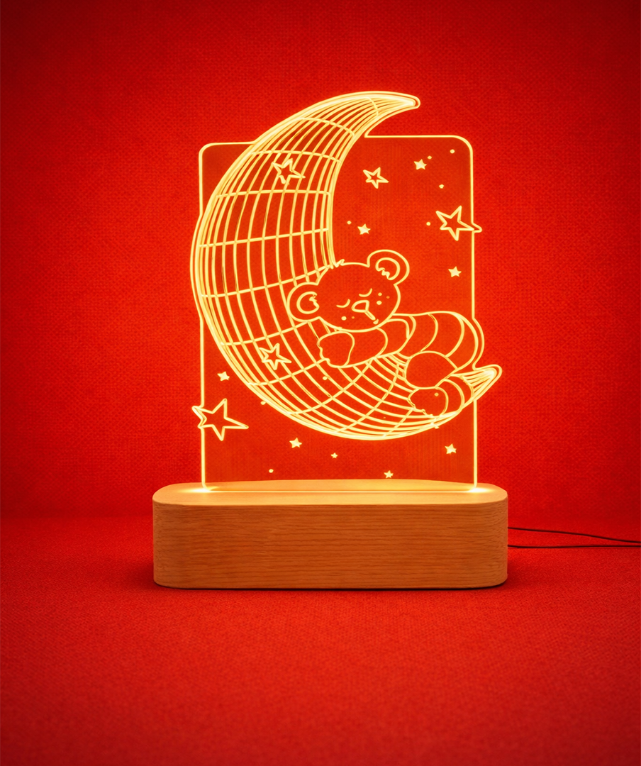 מנורת לילה בעיצוב דובי ירח עם חריטה אישית