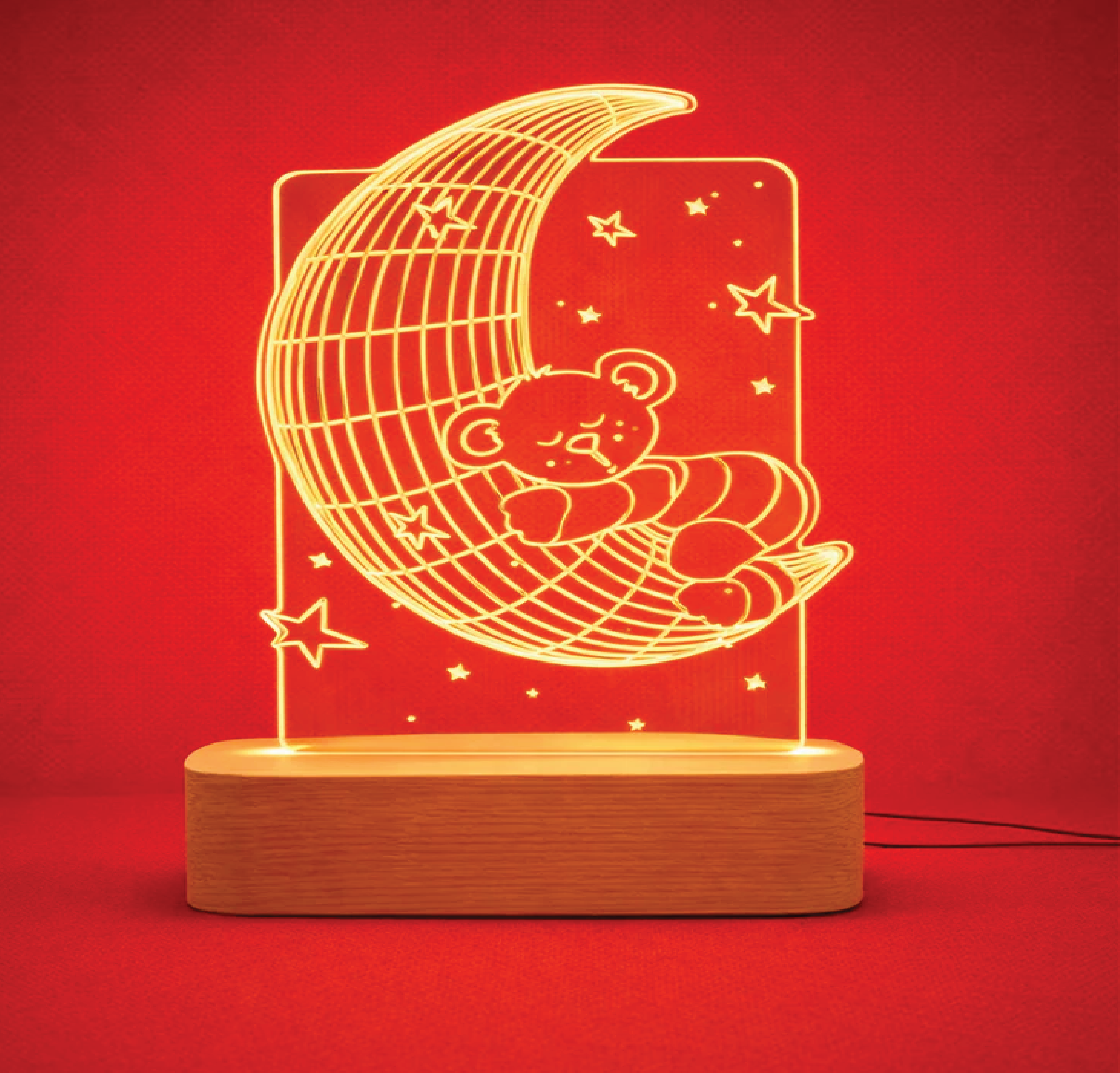 מנורת לילה בעיצוב דובי ירח עם חריטה אישית